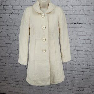 J.CREW Ivory Lady Day Wool Blend Buttoned Pockets Collared Lined Over Coat 2